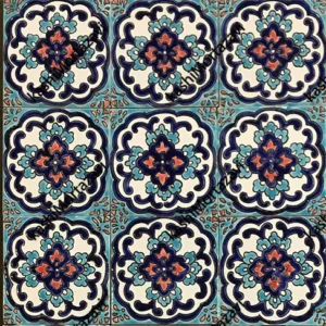 کاشی سنتی طرح ترنج گل‌دار فیروزه‌ای